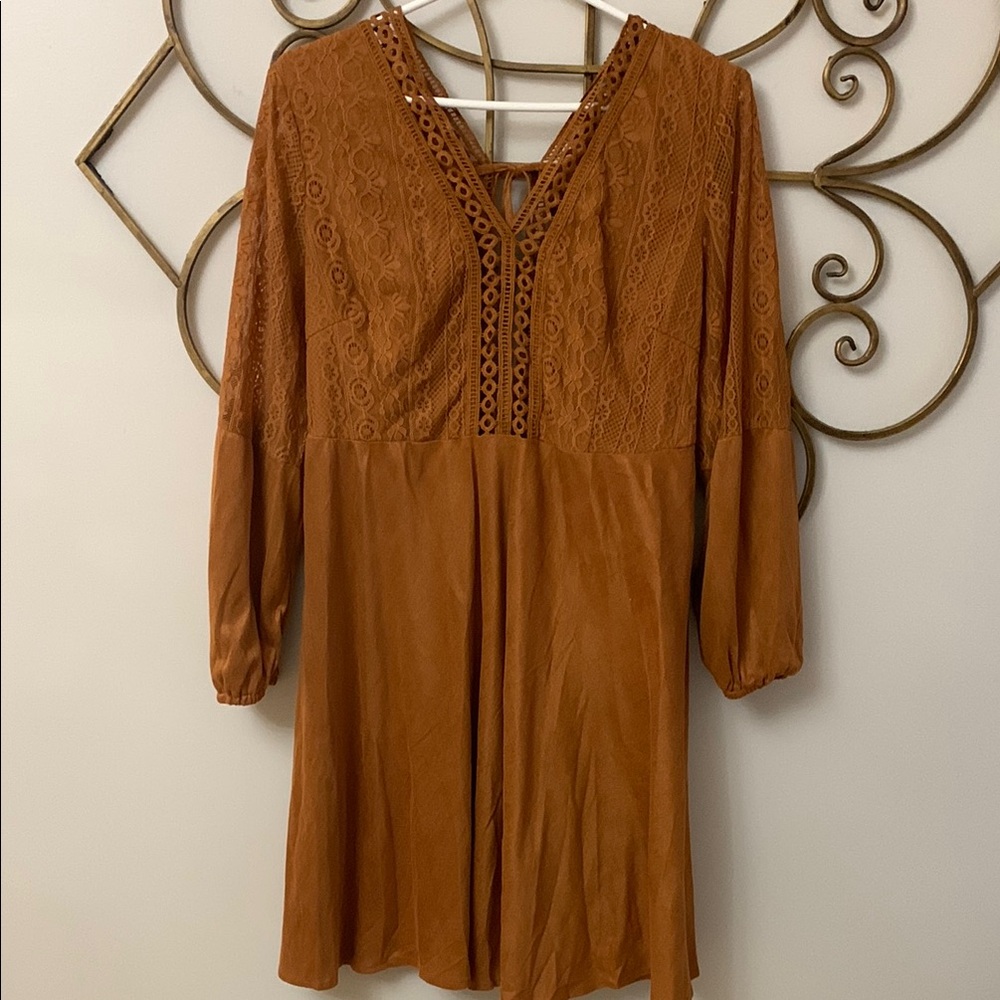 Boho Lace Detail Dress in Rust